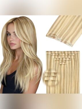 ⭐️ 20” Dirty Blonde 18/22 Invisible Edge Clip in Human Hair Extensions 110g #TB5